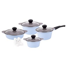 키친웰 벨로스 세라믹 코팅 냄비 5종 뚜껑 랜덤발송, 스카이블루, 양수냄비 16cm + 편수냄비 18cm + 양수냄비 20cm + 전골냄비 22cm + 토토 다용도 거치대, 1세트