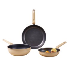 쿠쉐프 인덕션 스텐 세라믹 코팅 프라이팬 3종 세트, 아이보리, 프라이팬 22cm + 궁중팬 24cm + 프라이팬 28cm, 1세트