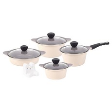 키친웰 벨로스 세라믹 코팅 냄비 5종 뚜껑 랜덤발송, 베이지, 양수냄비 16cm + 편수냄비 18cm + 양수냄비 20cm + 전골냄비 22cm + 토토 다용도 거치대, 1세트
