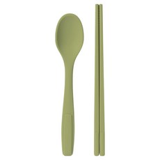 키친팩토리 파스텔 실리콘 어린이 수저세트, 세이지그린, 1세트, 숟가락 + 젓가락