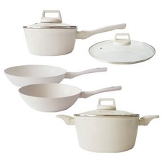 KoKoRi 電磁爐鍋具平底鍋組, 奶油白, 1個, 5件組