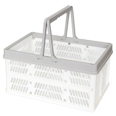 日本OKAZAKI 折疊式手提收納提籃/露營野餐籃/摺疊籃, 白色, 1個