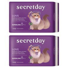 secretday Love 超長蝶翼衛生棉, 超夜用型, 8片, 2包