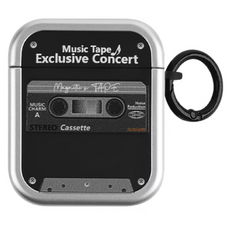 Koios 耳機保護殼 復古霧透磁帶, 霧透黑/電鍍銀色邊框, 1個, Airpods 4