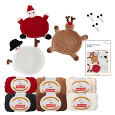 Yarna Hug Me Happy Cotton 茶杯墊 45g x 6p + 針式娃娃眼睛 4mm 3對 + 印刷圖案 DIY 材料包, 混合色, 1套