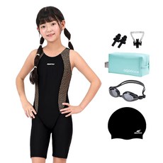aquatica 兒童用 一般用 泳鏡 泳袋 鼻夾 室內泳衣 6件組 AQAJN106