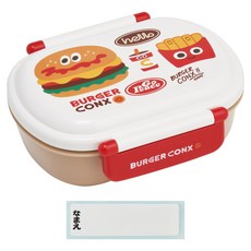Skater 橢圓形塑膠雙扣便當盒 附姓名貼, 漢堡薯條, 1個