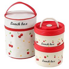 SUNORO 316不銹鋼保溫便當盒 附保溫袋 450ml + 600ml, 紅白色, 1套