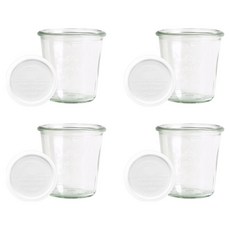 WECK 900 유리병 290ml x 4p + PE 뚜껑 밀크 4p 세트, 1세트