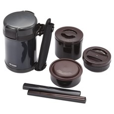 TIGER 虎牌 不鏽鋼保溫便當盒 3碗飯盒 + 菜盒 + 湯盒 附背袋 + 筷子 LWU-A171, 深灰色, 1個