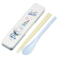 Skater 掀蓋環保餐具組 筷子湯匙組含收納盒 18cm 史迪奇, 米藍色, 1套, 筷子 + 湯匙 + 收納盒