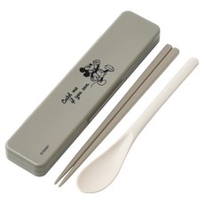 Skater 掀蓋環保餐具組 筷子湯匙組含收納盒 18cm 米奇, 灰色, 1套, 筷子 + 湯匙 + 收納盒