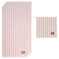 TOWEL KUN 多色條紋洗臉毛巾 44 220g 30支精梳棉 3入 + 多色條紋掛式毛巾 36 60g 30支精梳棉 套組, PINK, 1套