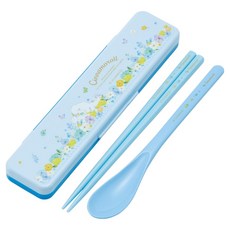 Skater 掀蓋環保餐具組 筷子湯匙組含收納盒 18cm 大耳狗, 天藍色, 1套, 筷子 + 湯匙 + 收納盒