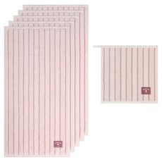 TOWEL KUN 多色條紋洗臉毛巾 44 220g 30支精梳棉 5入 + 多色條紋掛式毛巾 36 60g 30支精梳棉 套組, PINK, 1套