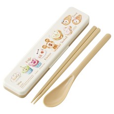 Skater 掀蓋環保餐具組 筷子湯匙組含收納盒 18cm 蛋糕, 淺棕色, 1套, 筷子 + 湯匙 + 收納盒