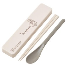 Skater 掀蓋環保餐具組 筷子湯匙組含收納盒 18cm 蜂蜜罐, 米白色, 1套, 筷子 + 湯匙 + 收納盒