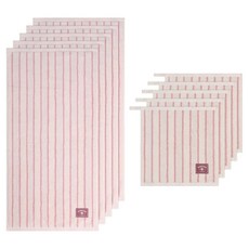 TOWEL KUN 多色條紋洗臉毛巾 44 220g 30支精梳棉 5入 + 多色條紋掛環毛巾 36 60g 30支精梳棉 5入 套組, 粉紅色, 1套