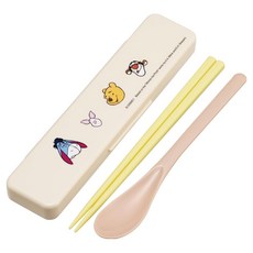 Skater 掀蓋環保餐具組 筷子湯匙組含收納盒 18cm 維尼與好朋友, 米白色, 1套, 筷子 + 湯匙 + 收納盒