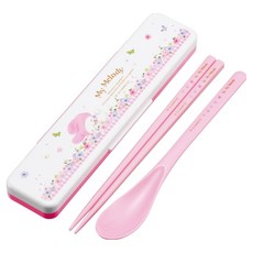 Skater 掀蓋環保餐具組 筷子湯匙組含收納盒 18cm 美樂蒂, 白粉色, 1套, 筷子 + 湯匙 + 收納盒