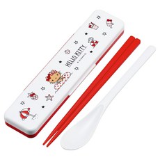 Skater 掀蓋環保餐具組 筷子湯匙組含收納盒 18cm 泳圈KITTY, 白紅色, 1套, 筷子 + 湯匙 + 收納盒