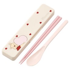 Skater 掀蓋環保餐具組 筷子湯匙組含收納盒 18cm 愛心維尼, 米白色, 1套, 筷子 + 湯匙 + 收納盒