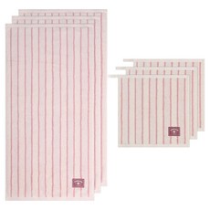 TOWEL KUN 多色條紋洗臉毛巾 44 220g 30支精梳棉 3入 + 多色條紋掛式毛巾 36 60g 30支精梳棉 3入組, 粉紅色, 1套