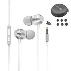DTAudio 重低音 磁吸線控入耳式耳機 附耳機線夾 + 收納包 + 耳帽 3.5mm, 銀色, K9