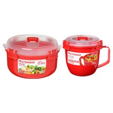 sistema Microwave 可微波系列 保鮮盒 營養午餐2件組 915ml + 565ml, 紅色, 1套