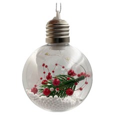 FANCY LIFE 聖誕裝飾發光彩球, 很多紅果實配綠雪景, 1個