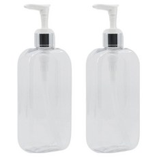뉴앤룩 샴푸 디스펜서 주방세제 리필 공병 투명 라운드 슬림형 300ml, 실버 펌프, 2개
