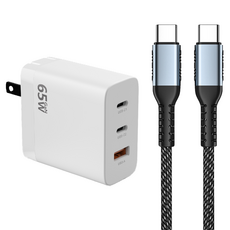 DTAudio 65W 100W 3 Port USB Type-C 充電頭 快充線 快充 GaN 2m 黑色 + 白色 A-PD65W-C2 廠商品質保證: 3個月