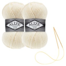 Alizee Super Lana 編織線 100g 2入 + 毛帽編織圖 + 棒針組, 01, 1套