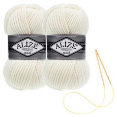 alize 슈퍼라나 뜨개실 100g 2p + 비니 뜨기 도안 + 대바늘 세트, 62, 1세트 62, 1세트