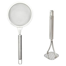 Kitchen Blooming 無研磨劑不鏽鋼304嬰兒副食品烹飪工具 篩網 + 大型壓泥器, 單一顏色, 1套