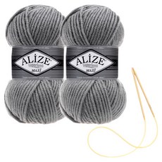 alize 슈퍼라나 뜨개실 100g 2p + 비니 뜨기 도안 + 대바늘 세트, 87, 1세트