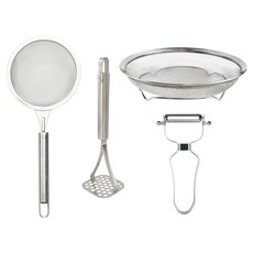 Kitchen Blooming 無研磨劑 304不鏽鋼嬰兒副食品烹飪工具組, 單一顏色, 1套, 過濾網 + 大型壓泥器 + 蒸籠 + 削皮刀