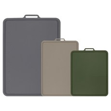 SiliconStory 抗菌鉑金矽膠雙面砧板 大 + 中 + 小 套組, 1套, 炭灰色 + 灰色 + 橄欖卡其