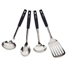 Stenlit 304不鏽鋼廚具4件組, 黑色, 1套, 湯勺 + 料理勺 + 撈麵勺 + 鍋鏟