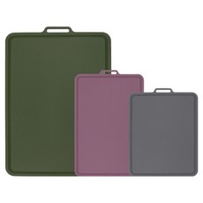 SiliconStory 抗菌鉑金矽膠雙面砧板 大 + 中 + 小 套組, 1套, 橄欖卡其色 + 紫羅蘭色 + 炭灰色