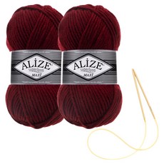 alize 슈퍼라나 뜨개실 100g 2p + 비니 뜨기 도안 + 대바늘 세트, 57, 1세트