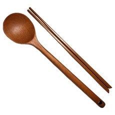 허밍쉐프 매일쓰는 장미목 옻칠 볶음 수저 세트, 브라운, 1세트, 원형볶음스푼 + 요리젓가락