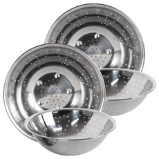 theeight 韓國製不鏽鋼沖孔網眼瀝水籃 2款 x 2入組, 銀色, 1套