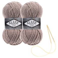 alize 슈퍼라나 뜨개실 100g 2p + 비니 뜨기 도안 + 대바늘 세트, 541, 1세트