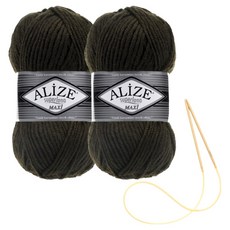 alize 슈퍼라나 뜨개실 100g 2p + 비니 뜨기 도안 + 대바늘 세트, 241, 1세트