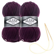alize 슈퍼라나 뜨개실 100g 2p + 비니 뜨기 도안 + 대바늘 세트, 111, 1세트