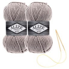 alize 슈퍼라나 뜨개실 100g 2p + 비니 뜨기 도안 + 대바늘 세트, 652, 1세트