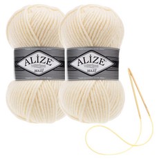 alize 슈퍼라나 뜨개실 100g 2p + 비니 뜨기 도안 + 대바늘 세트, 599, 1세트