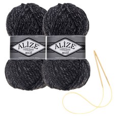 alize 슈퍼라나 뜨개실 100g 2p + 비니 뜨기 도안 + 대바늘 세트, 800, 1세트