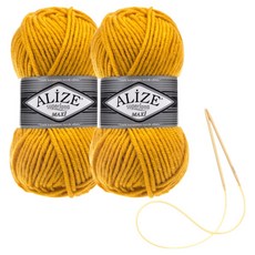 alize 슈퍼라나 뜨개실 100g 2p + 비니 뜨기 도안 + 대바늘 세트, 488, 1세트